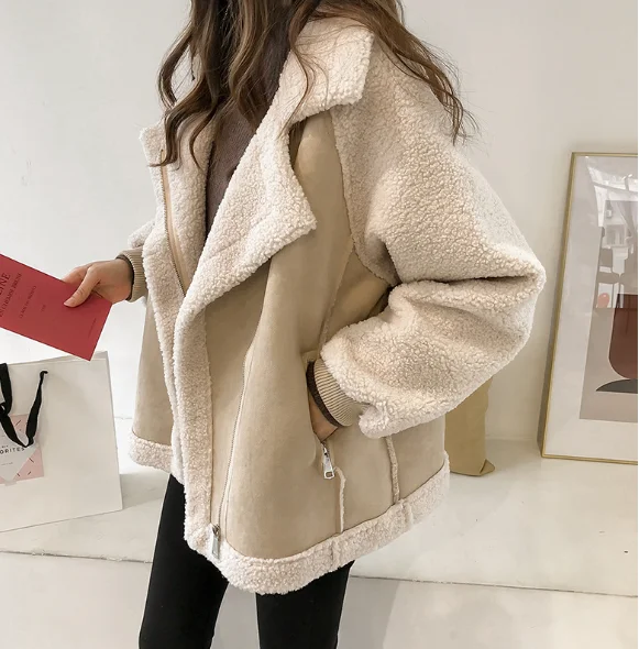 Liu Ming Winter Fashion 2024 Trends Women Clothing Streetwear Casual Thick Loose Motorcycle Jacket Fur Wool Coats