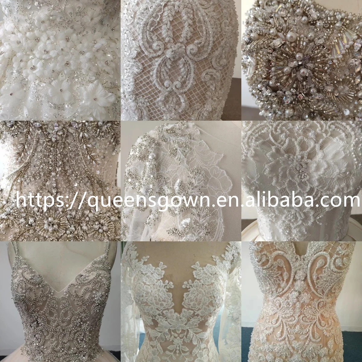 Real Photo Bridal Gown Tulle beading Lace Pattern Elegant Bling Wedding Dress  sleeve Ball Gowns