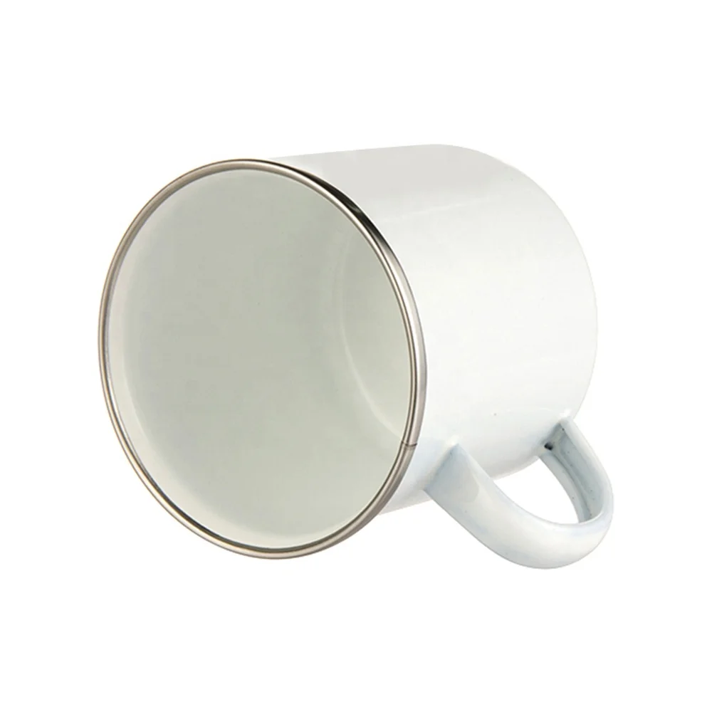 MIDA Sublimation White Enamel Mug With Silver Rim For Camping/Travel/Coffee Mug