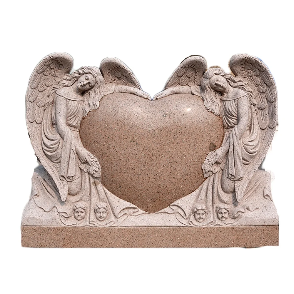 Customized Granite Cemetery Tombstones Beautiful Double Angel statue Monument