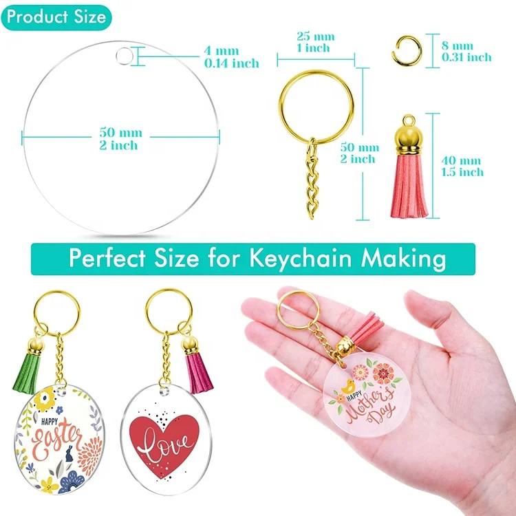 120 Pcs 2 Inch DIY Keepsake Double Sided Transparent Blank Circle Disc Gold Acrylic Keychain Sets