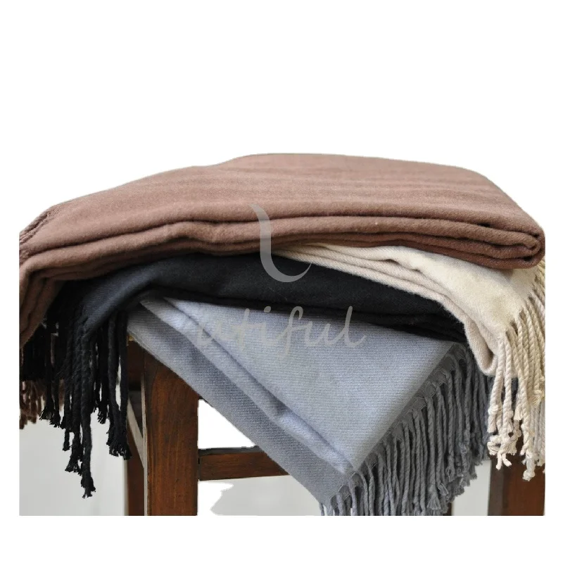 High Quality Solid Jacquard natural fiber Bamboo Throw blanket With Tassels
