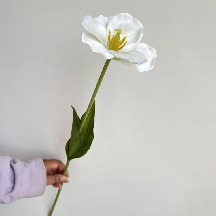 New Style Faux Opened Tulip Flower Artificial Flower Silk Tulip Single Stem Pink Purple with Leaves for House Party Cafe Decor