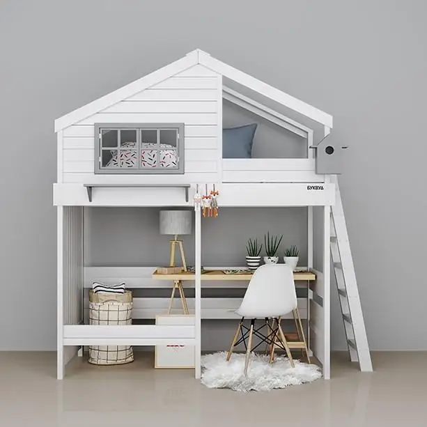 Sampo kingdom youth bedroom furniture unique modeling kids loft bed pine wood bed for kids