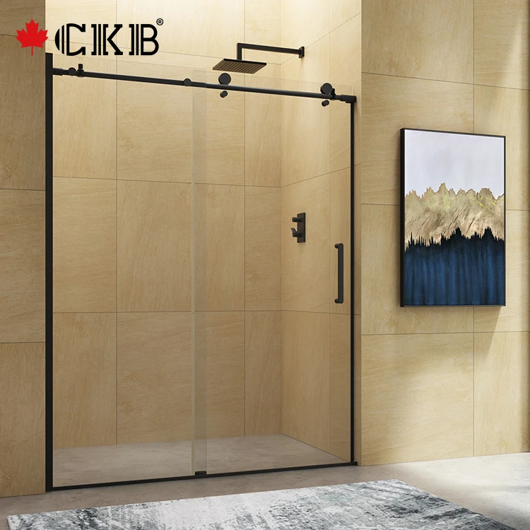 CKB Stainless Steel Chrome Brushed Nickel Tempered Glass Sliding Frameless Bathroom Shower Door