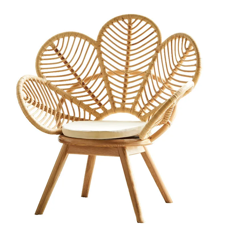 High Quality Garden Furniture Natural Rattan Hand woven Art Flower Chair Wicker Decorative Peacock Chair