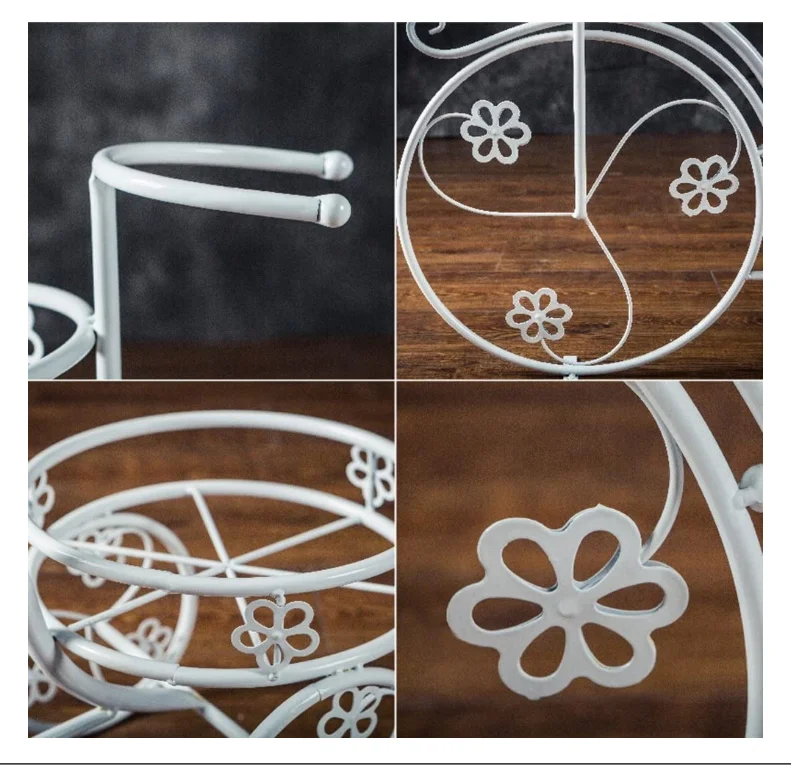Iron plant shelves / display shelves, bicycle modeling patio / loft / outdoor white floor flower pot planters