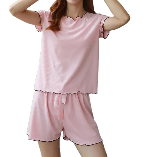 Pajama women summer new ice silk thin short sleeve shorts with large size home wear two sets