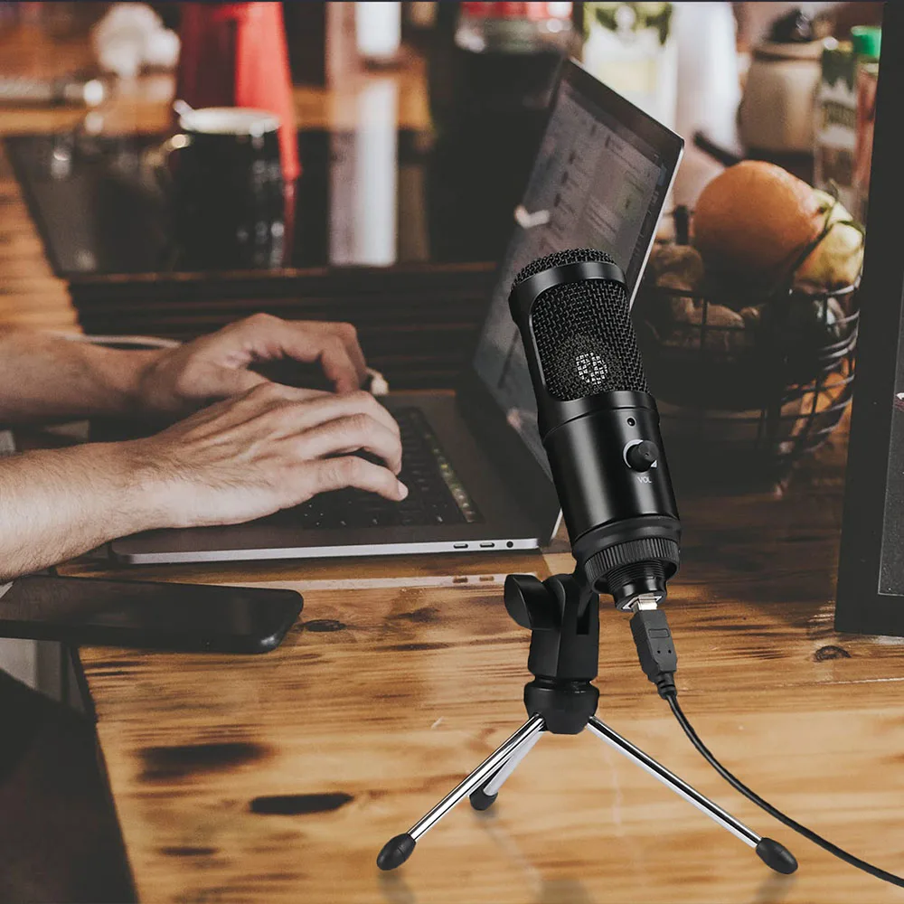 Металлический USB микрофон конденсер для записи проводной с подставкой компьютера ноутбука караоке студии звукозаписи