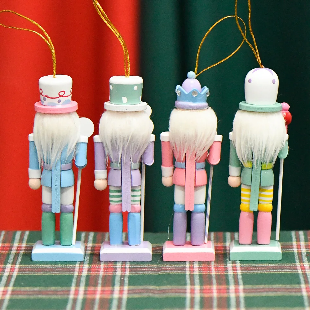 Colorful Hand Painted Wooden Nutcracker 4Pcs In 1Set Package Hanging Pendant Christmas Nutcracker
