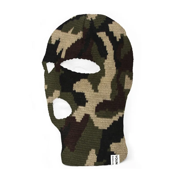 Factory wholesale  100% acrylic ski face winter balaclava keep warm  ski knitted hat  woven  label 3 hole camouflage balaclava