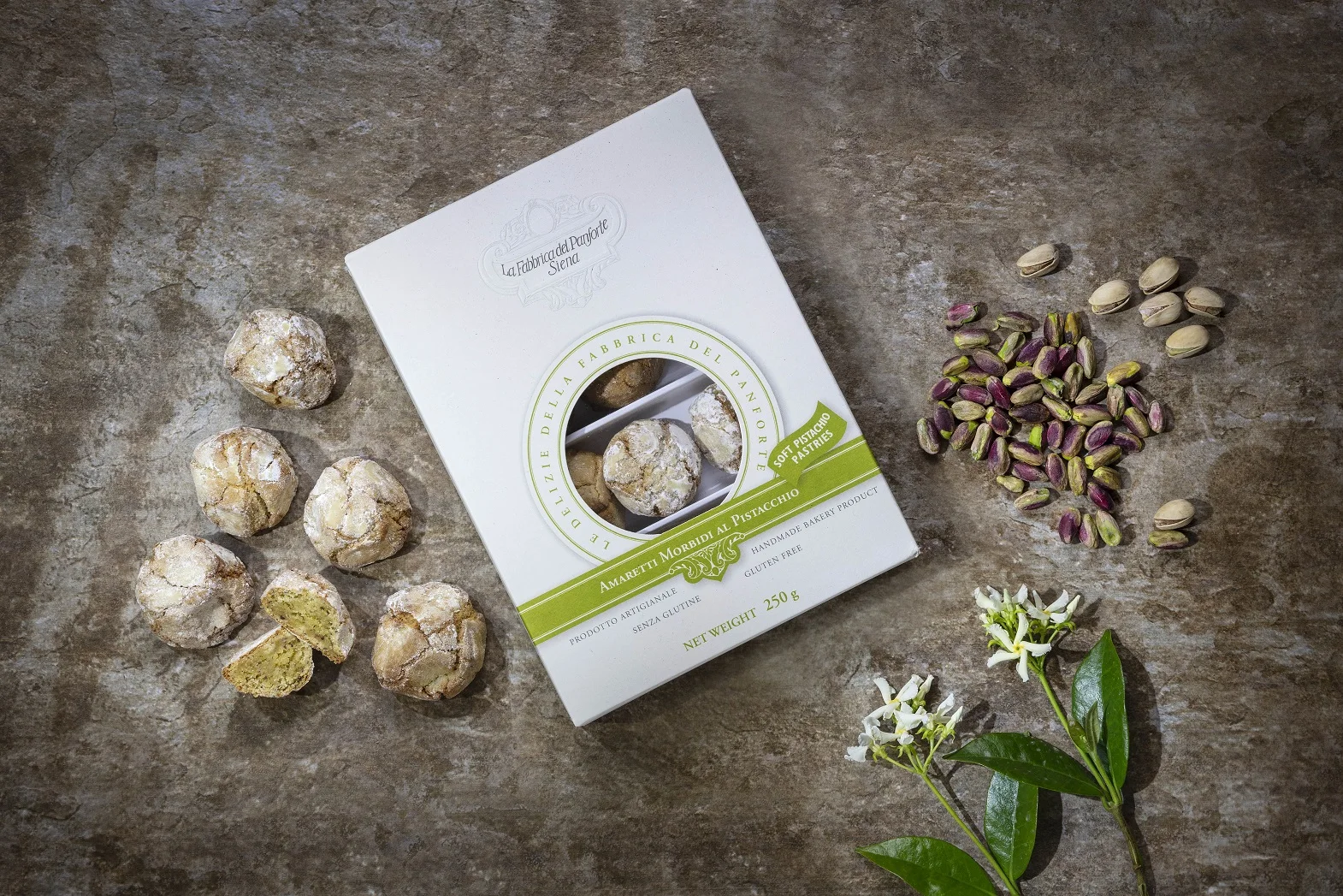 Italian Tradition Marzipan Typical Almond Biscuits Pistachio Flavor Soft Amaretti 250G Sweets Dessert