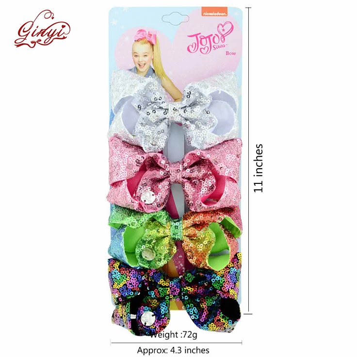 4pcs/lot Siwa Hair Bows Girls Hair Accessories Headband Handmade Cheer Colourful Sequin Grosgrain Ribbon Bow Hairgrip
