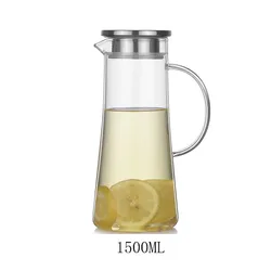 Heat resistant borosilicate glass water pitcher carafe jug for homemade juice with handle and lid
