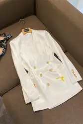 Elegant Satin Cloth Double-breasted Long Sleeve Shawl Collar Office Lady High Quality Blazer