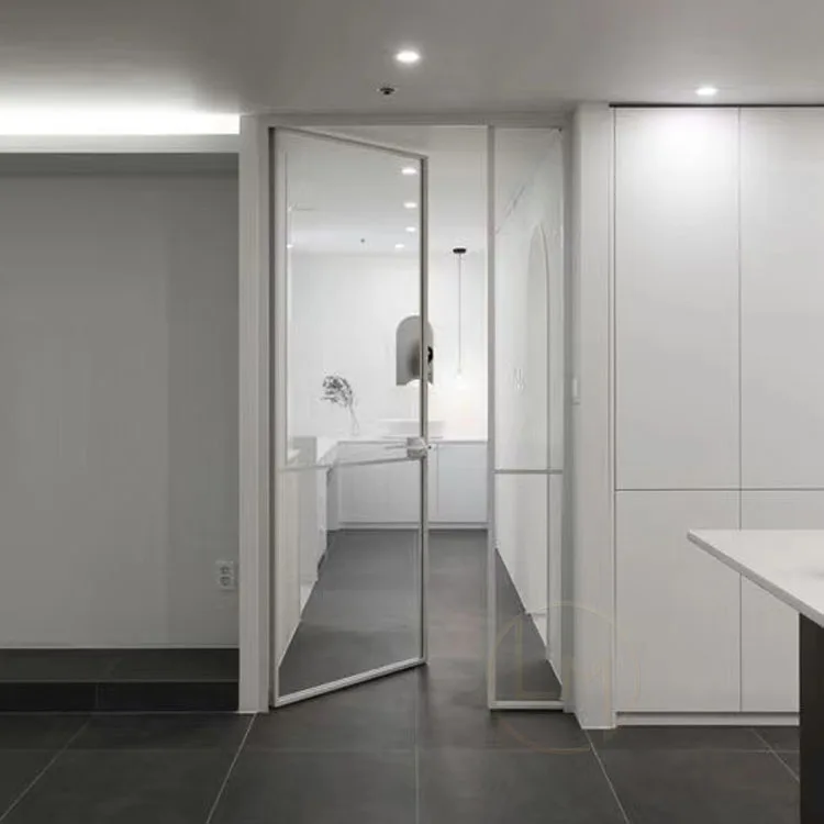 Simple Bathroom Partition Door Kitchen Room Entrance Door Aluminum Tempered Glass Office Door Design