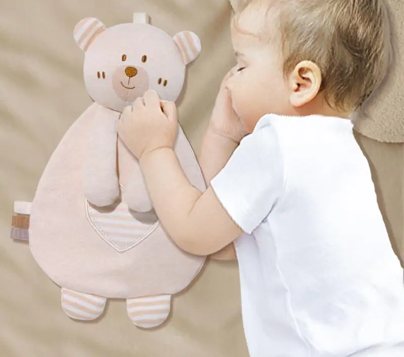 Hot selling Comfortable Baby Organic Cotton Animal Comforter Toy Cute Bear Lovey Security Blanket Bunny Security Blanket