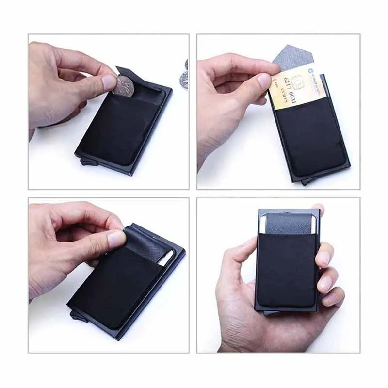 Factory Supply Phone Card Holder Custom Logo RFID Blocking Aluminium Card Wallet with Elastic Pocket ID Credit Card Holder