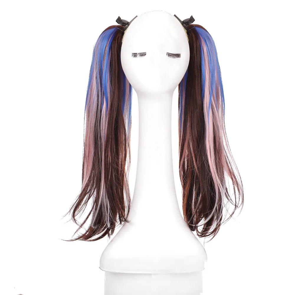 Two  color gradient color wig gradient invisible ponytail lace-up dyed long straight hair ponytail