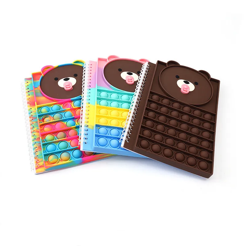 Custom Reliver Stress Autism Rainbow Push Kid Note Book Cover Bubble Silicone Fidgety Notebook Kids Toys Educational Toy