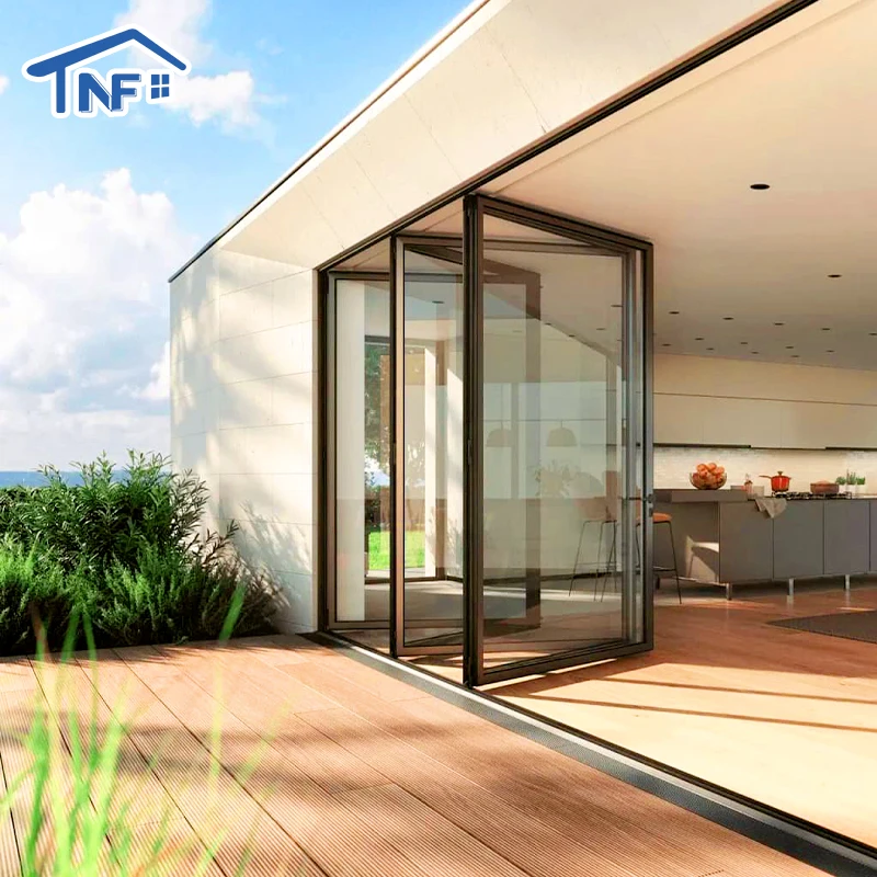 Exterior heat-insulation aluminum alloy bi folding doors accordion double tempered glass folding door