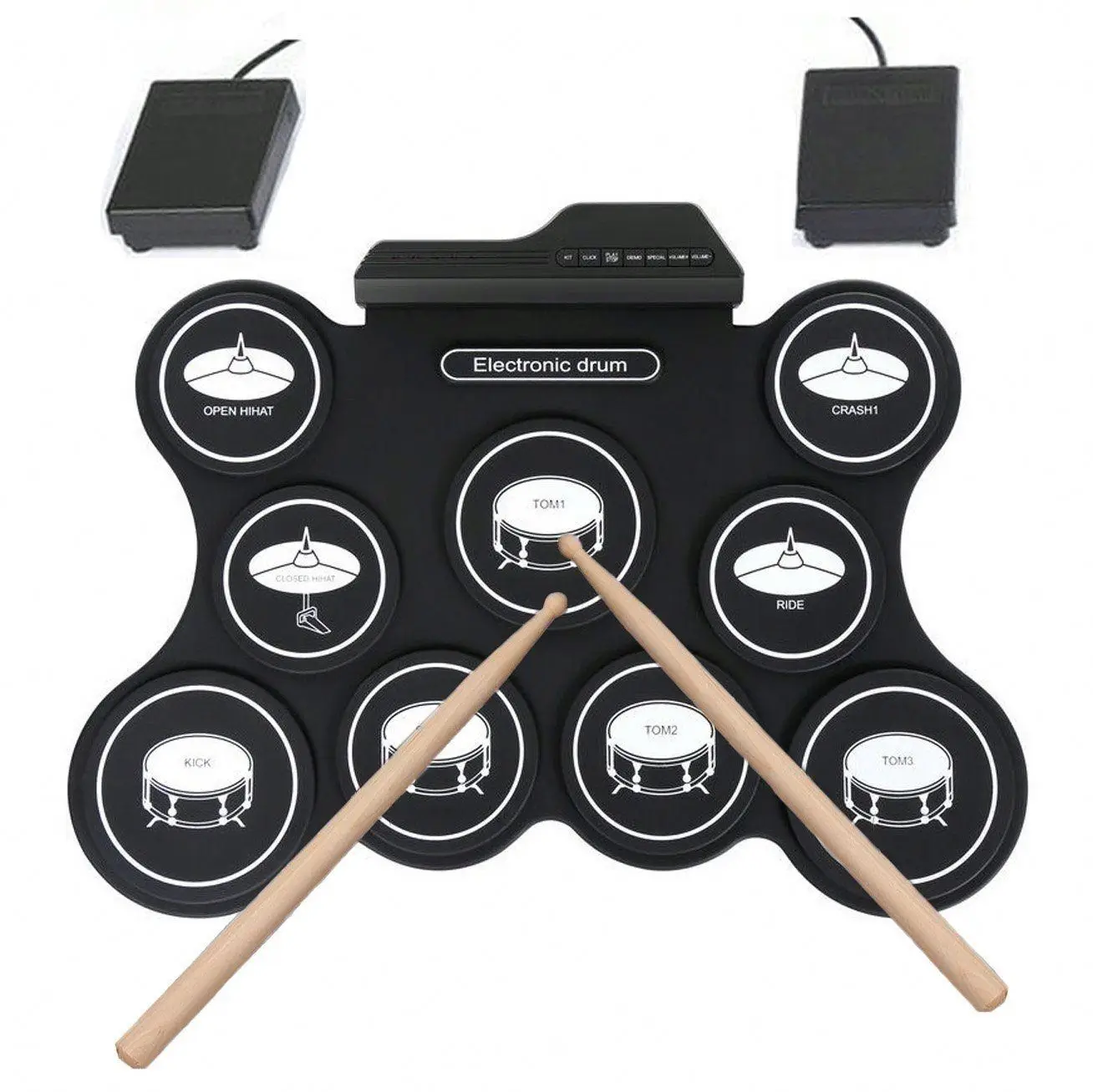 Digital Electronic Drum Compact Size USB Foldable Silicon Drums Set Digital Drum Kits / 9 Pads with Drumsticks Foot Pedals
