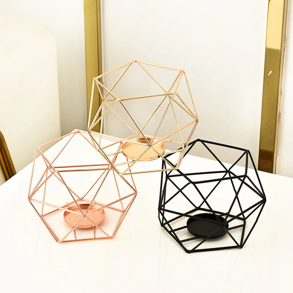 Wedding Decoration Black Rose Gold Metal Frame Geometric Tealight Votive Candle Holder Stand