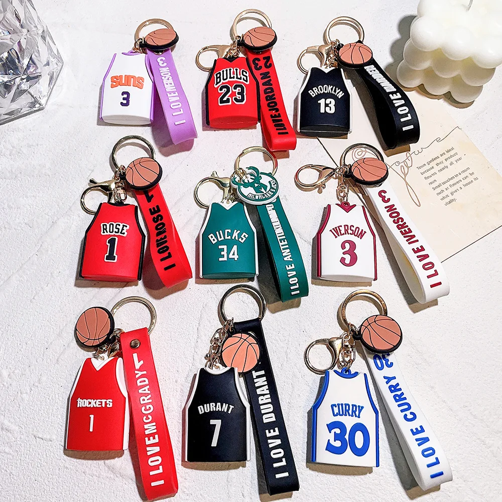 2024 new style 3d rubber keychain custom prime and Star style  Football player jersey basketball number 24 34  stiches style