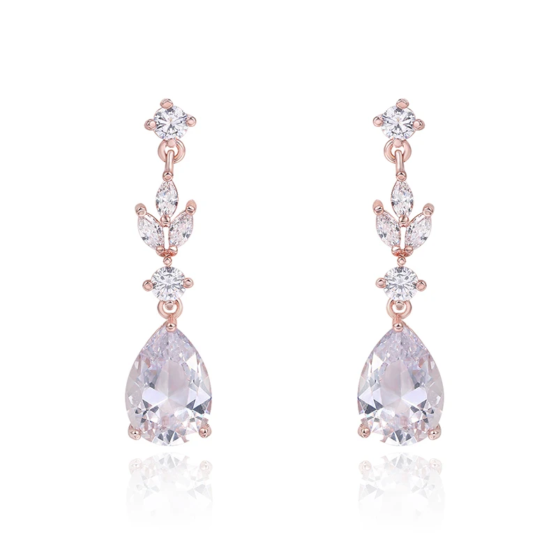 White Gold Plated Pear Cut Cubic Zirconia Crystal CZ Zircon Drop Earrings for Women Bride Bridesmaid