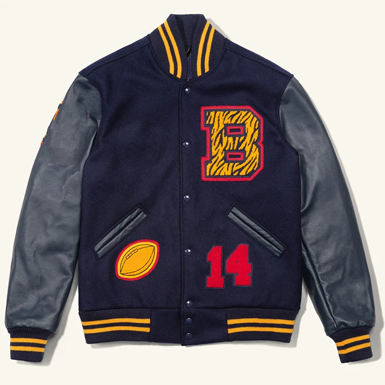 OEM high quality custom wool body leather sleeves bomber letterman varsity jacket for men