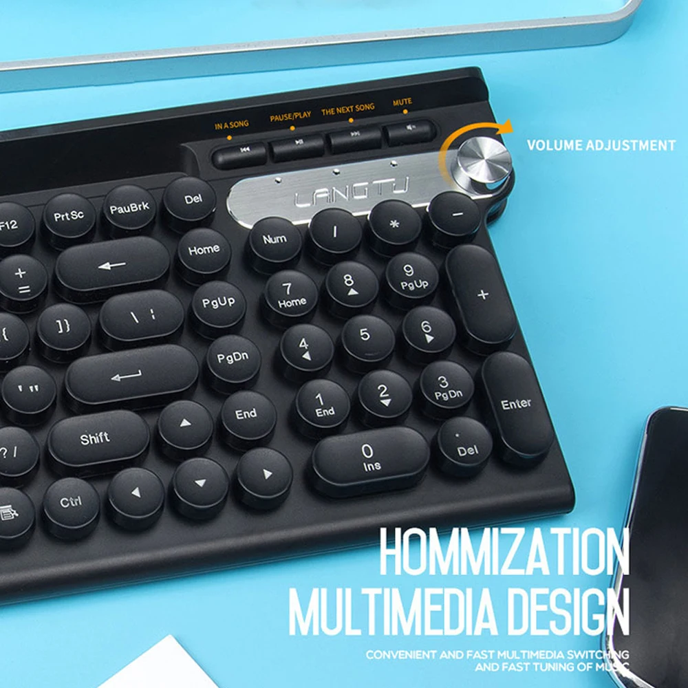 Cute retro round keycap ergonomics 2.4G wireless keyboard and mouse combo pc computer laptop office mouse and keyboard