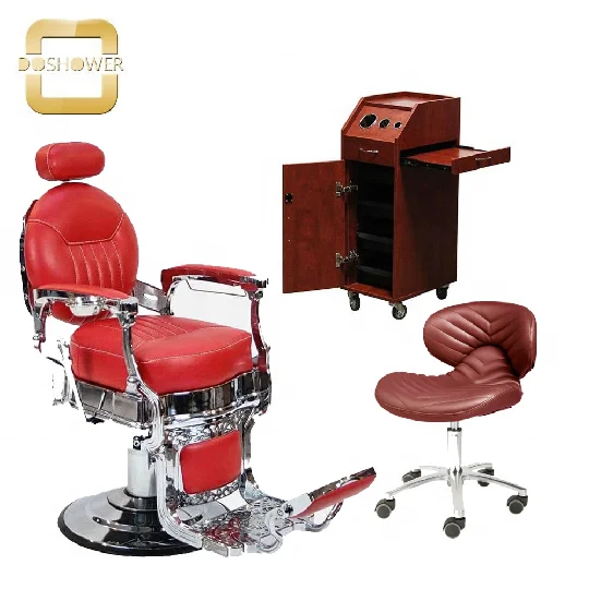 Barbershop decorate pole with rotating led light of hair styling tool hairdressing chair of classic style red barber chair