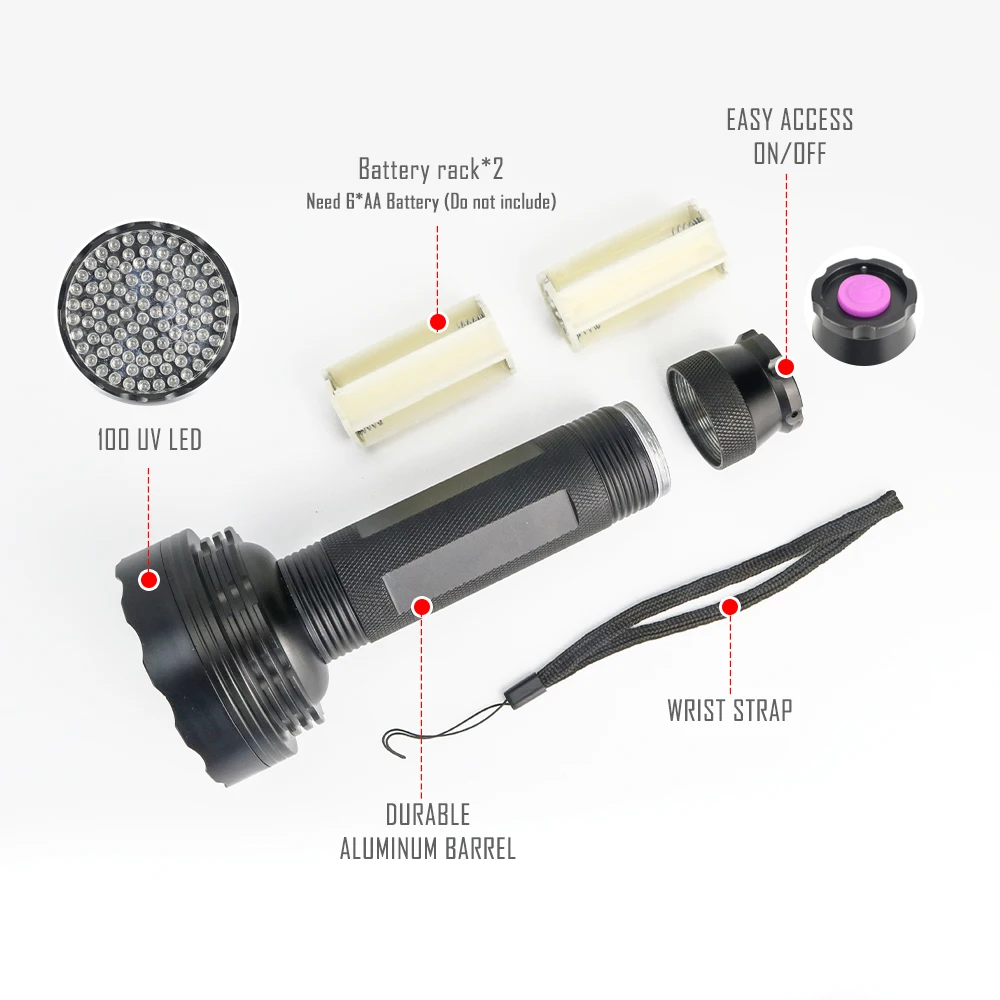 
Fast Delivery Use for Reading Fluorescent Inks AA Battery 5W Aluminum Torch UV Flashlight Powerful 