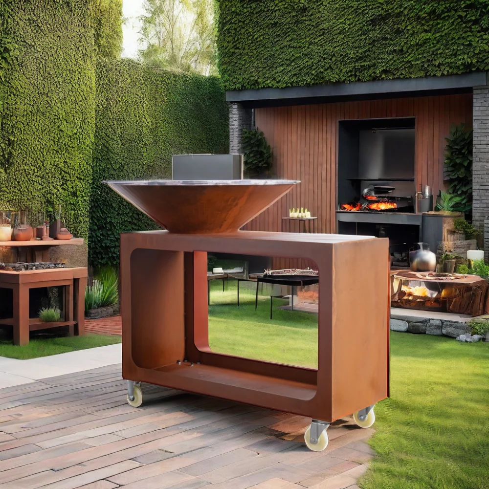 Открытый сад ржавчины corten bbq купить барбекю гриль большой