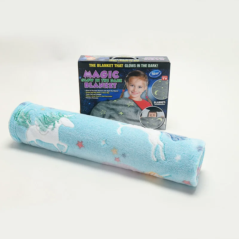 Hot sales 2023  Home textiles china luminous blanket unicorn blanket glow in the dark blanket
