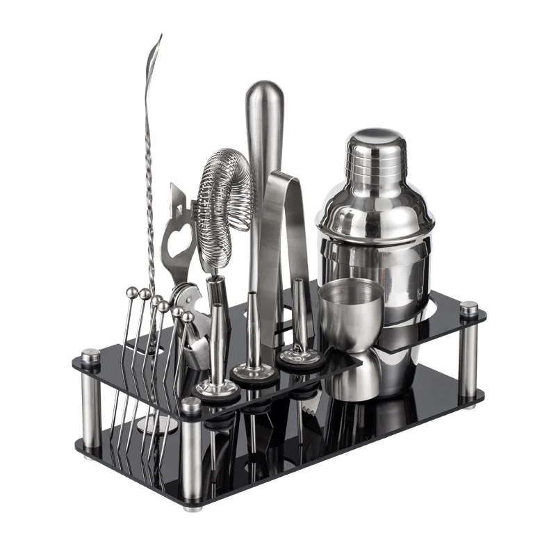 Bartender Kit Barware Cocktail Professional Stainless Steel Bar Tools Kit Shaker Set With Stand