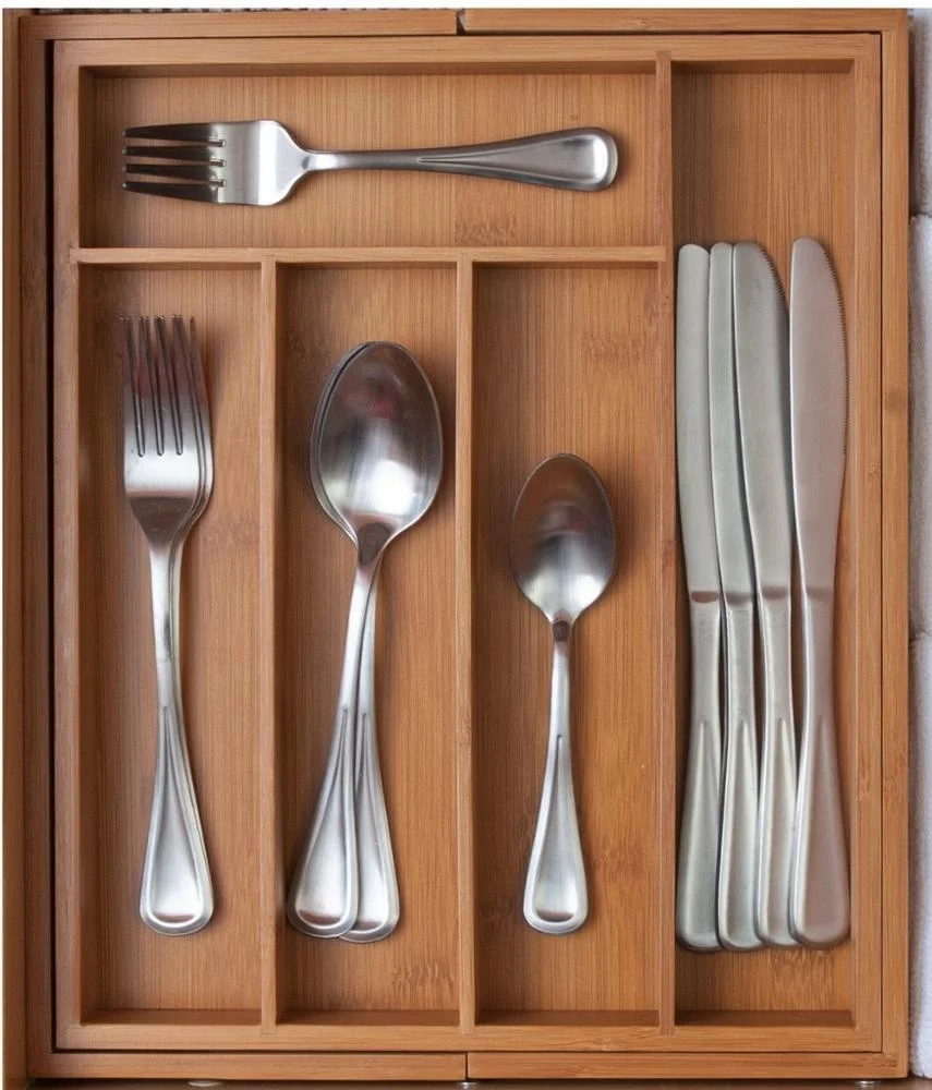 Регулируемый держатель для хранения столовых приборов органайзер из бамбука расширяемый поднос с 5 отделениями