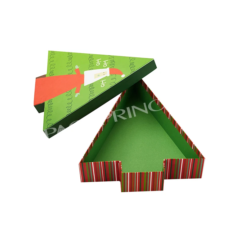 Custom Handmade Luxury Gold And Red Christmas Tree Shape Decoration Chocolate Dessert Candy Socks Gift Box Packaging With Ribbon