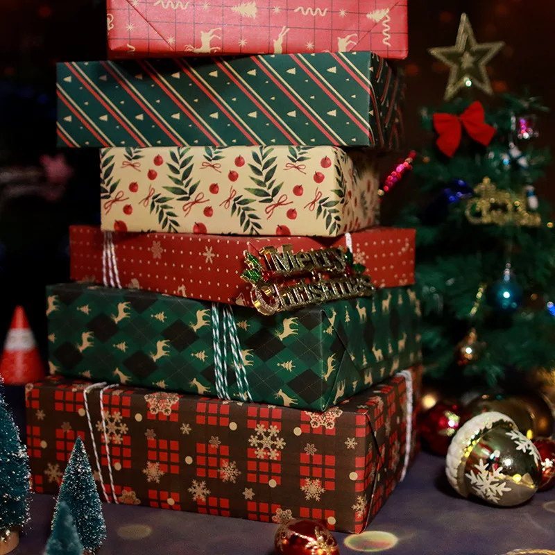 Joytop Wholesale 16 Designs 100gsm Elk Snowflake Snowman Green Tree Merry Christmas Craft Paper Gift Wrapping Paper Packing