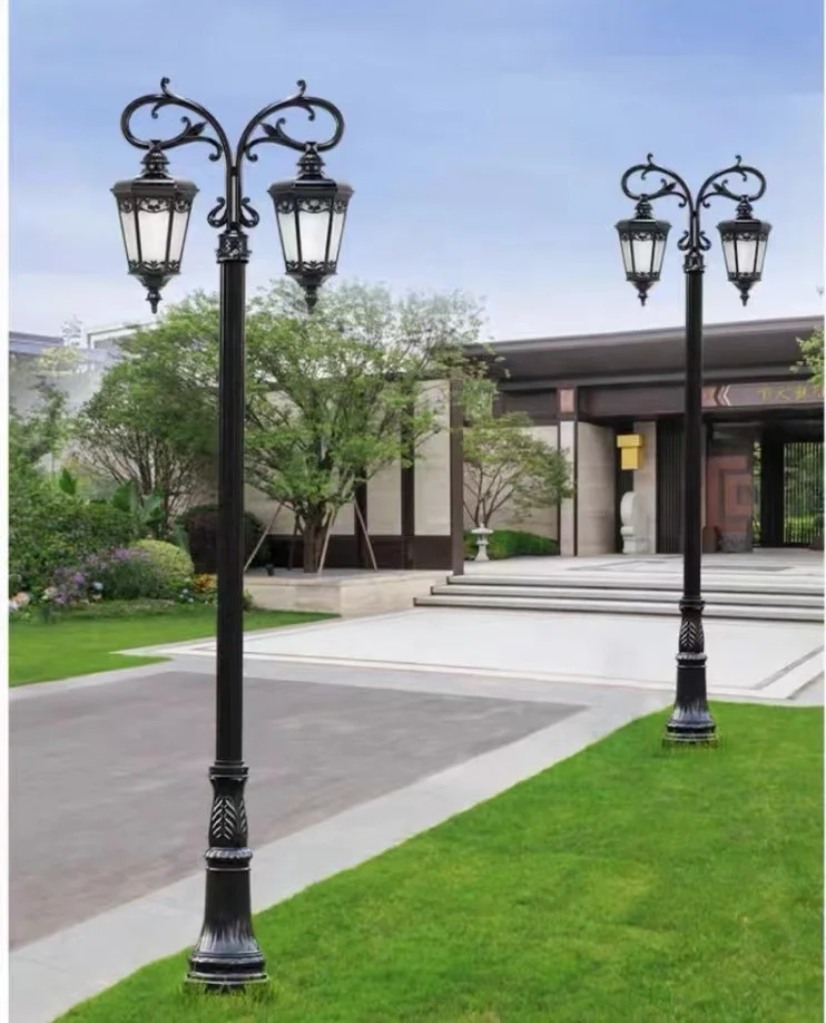 Outdoor double headed European style antique courtyard lights, decorative power supply road waterproof lamp posts