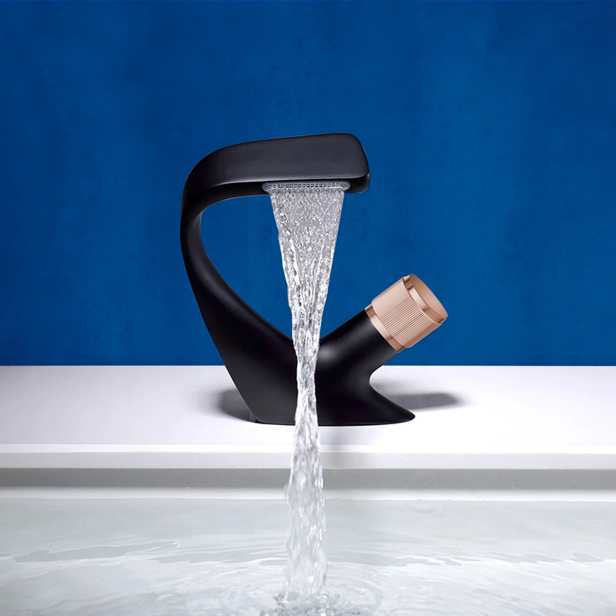 New design Black Chrome Gold Bathroom Basin Sink Hot And Cold Water Waterfall Brass Material Robinet Kran mixer faucet taps