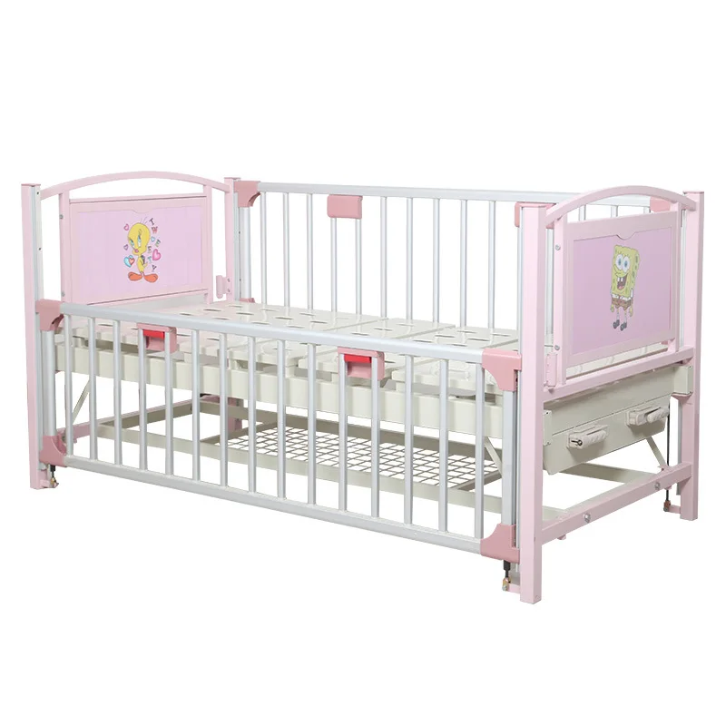 Full length steel side rail up and down 2 crank pediatric furniture kids children hospital bed with mattress