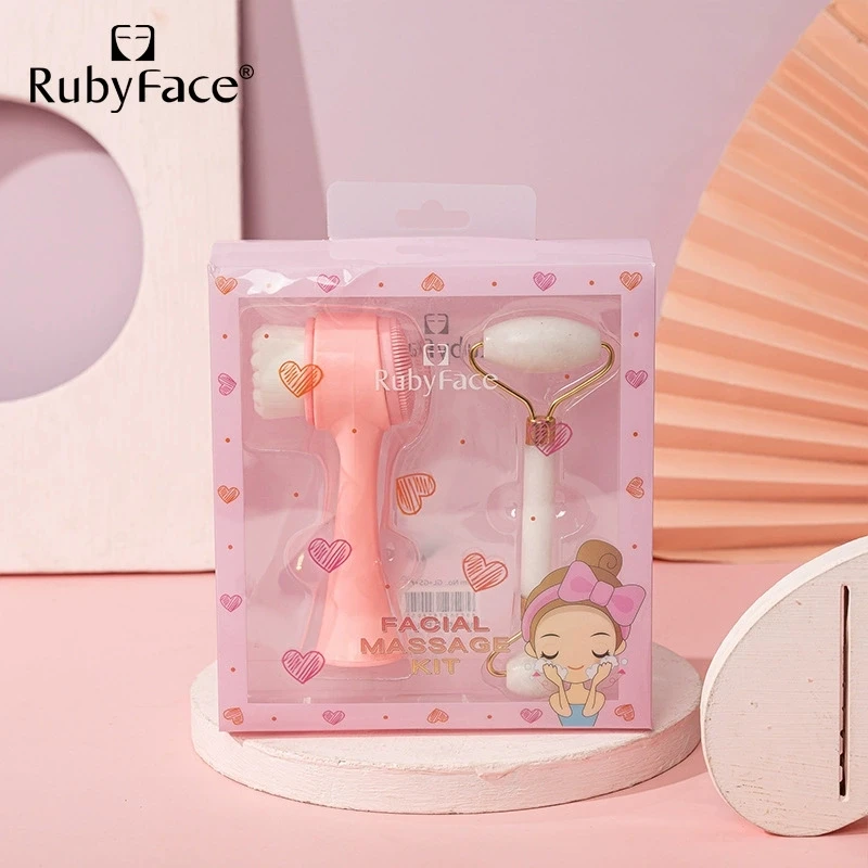 RubyFace  Jade Roller  quartz face roller  Dual Action Facial brush jade roller for massage Makeup Tools se