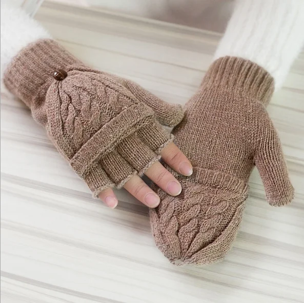 2022 hot sales ylm lovely japanese Dinosaur Glove Woman Winter Thickening and warmth Cartoon knit cotton Plush half finger glove
