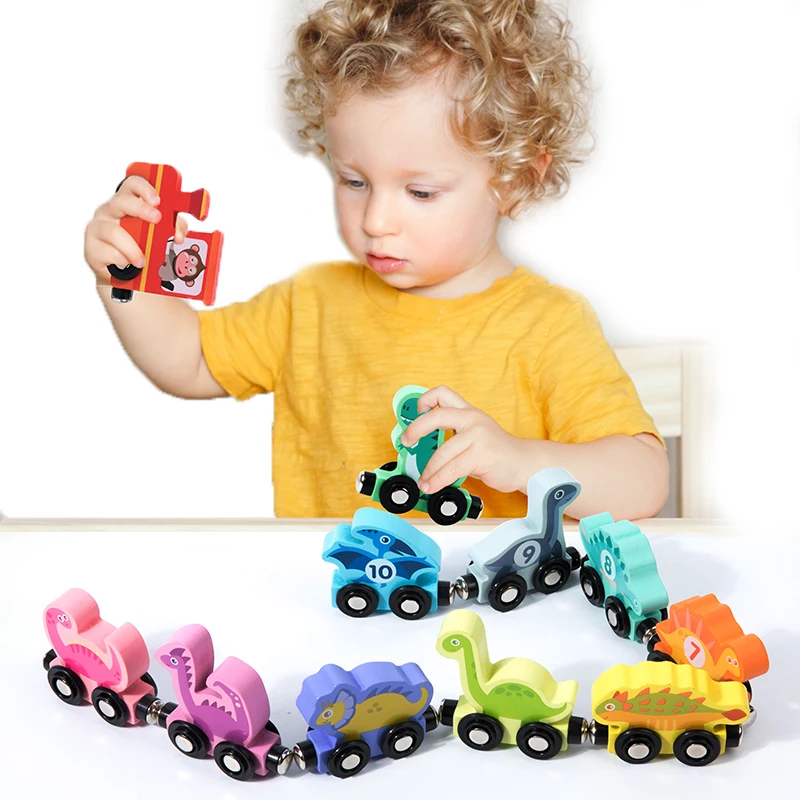 Baby Track Railway Car Slot Figure Models Diy Magnet Dinosaur Train Sets Early Educational Learning Toys For Kids Boys Girls