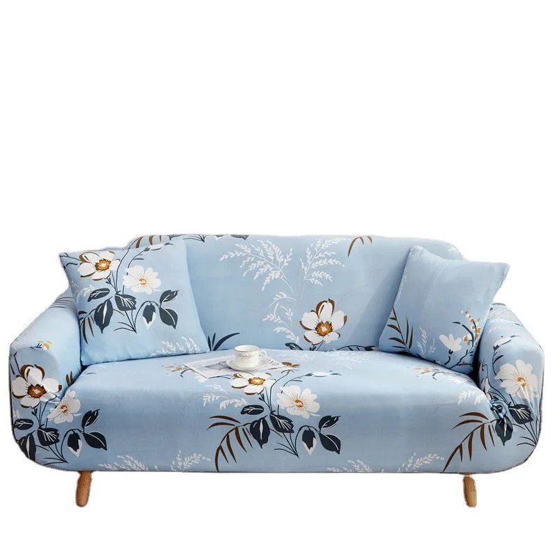Blue Floral Elastic Stretch Sofa Cover Printed Couch Covers Sofa Slipcovers for 3 Cushion Couches Elastic Universal Furniture