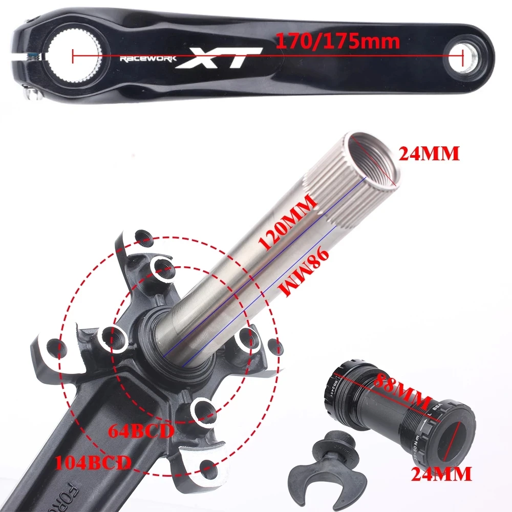 RACEWORK XT 9/10/11 Speed Crankset MTB Crank Crankset Chainring Bike Connecting Rods Hollow Integrated Fire Arms for Bicycle