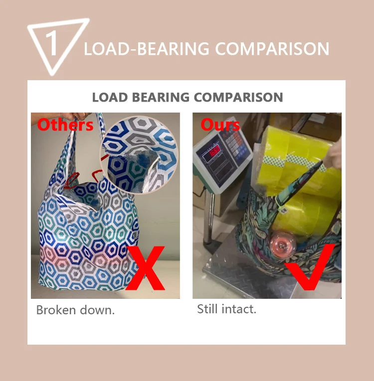 Custom Printing Logo Ripstop Machine Washable 190T Polyester Grocery Folding Tote Bag Reusable Rpet Foldable Shopping Bag