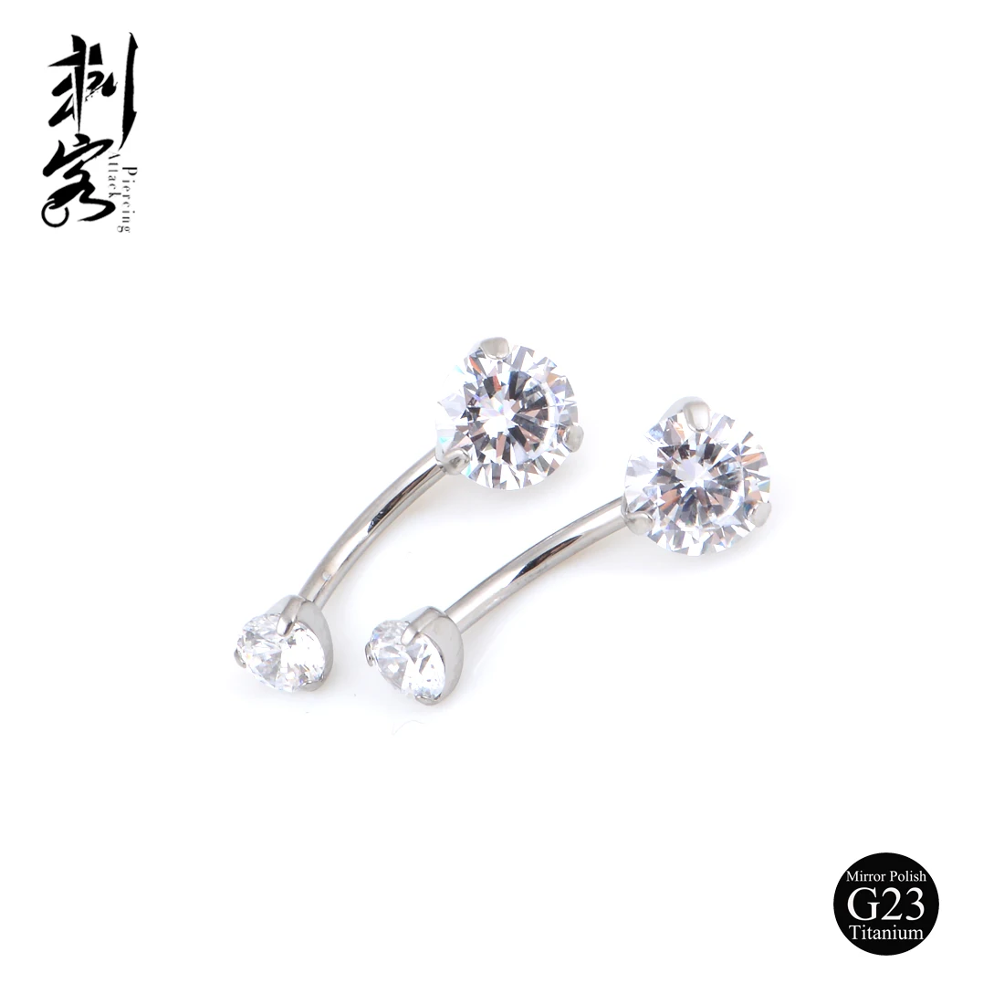 G23 Solid Titanium Internally Threaded Double CZ Gem Belly Bar Navel Belly Ring