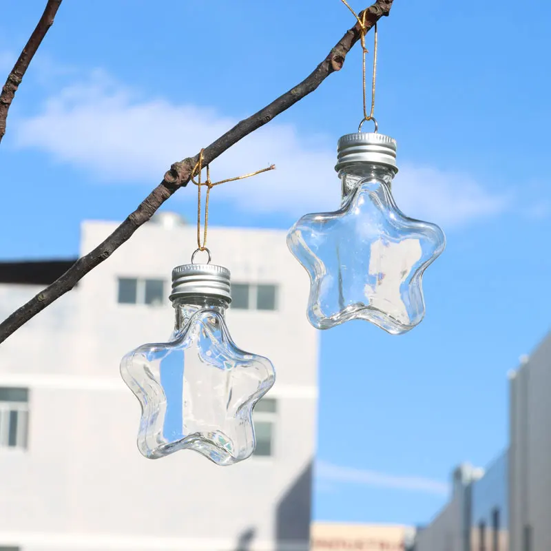 Christmas Decoration Bottle Plastic Juice Bottle 50ml PET Drink Bottle Christmas Tree Star Shape with Aluminum Cap